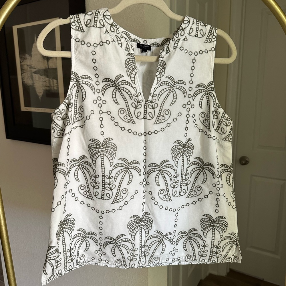 Talbots White and Green 100% Cotton Sleeveless Blouse